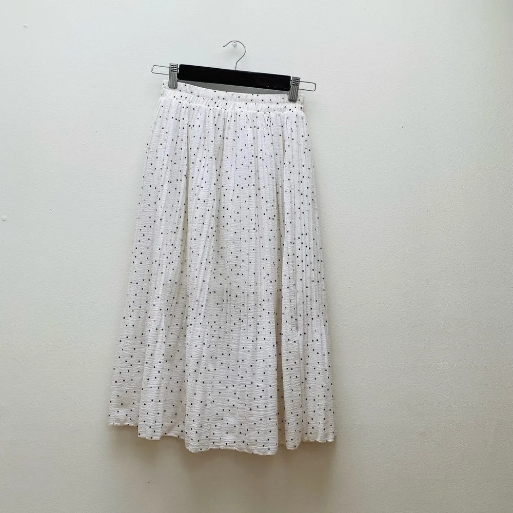 Oak + Fort - White Pleated Polka Dot Skirt